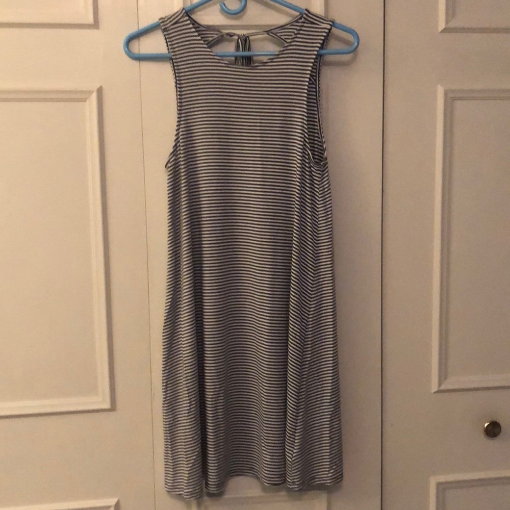 Blue and white striped t-shirt dress